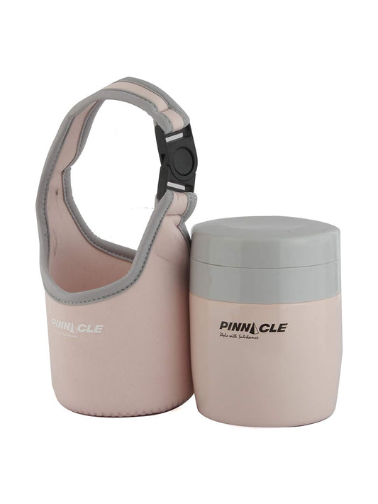 Pinnacle Pandora Stainless Steel Vacuum Lunch Box Container with Bag | 380 ML | Pink