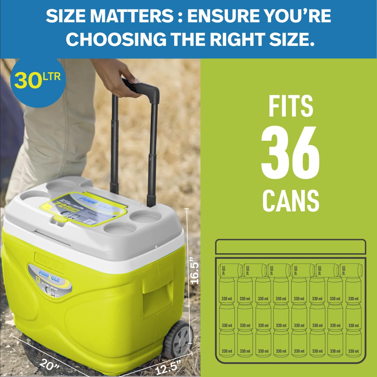 Pinnacle's Prudence Chiller Ice Box 30 LTR : Ice Cube Box with Wheels | Upto 72hrs Ice Retention | Fits 36 Cans |Ice Box for Car | Insulated Cooler Box for Travelling | Leakproof & BPA Free (Hydra)
