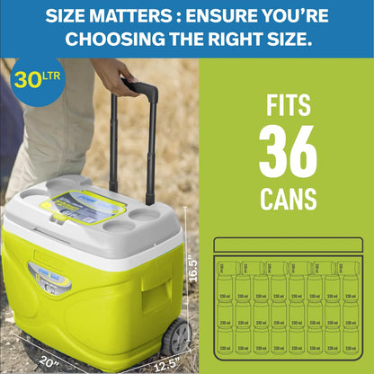 Pinnacle's Prudence Chiller Ice Box 30 LTR : Ice Cube Box with Wheels | Upto 72hrs Ice Retention | Fits 36 Cans |Ice Box for Car | Insulated Cooler Box for Travelling | Leakproof & BPA Free (Hydra)
