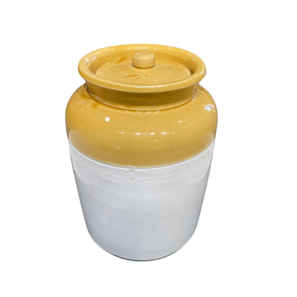 RasoiShop Ceramic Jar 5 Kgs Capacity | Indian Achaar/ Pickle Jar | White & Brown - 1