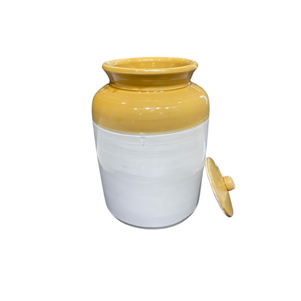 RasoiShop Ceramic Jar 5 Kgs Capacity | Indian Achaar/ Pickle Jar | White & Brown - 3
