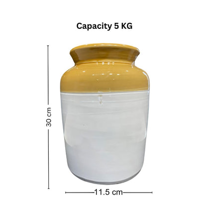 RasoiShop Ceramic Jar 5 Kgs Capacity | Indian Achaar/ Pickle Jar | White & Brown - 7