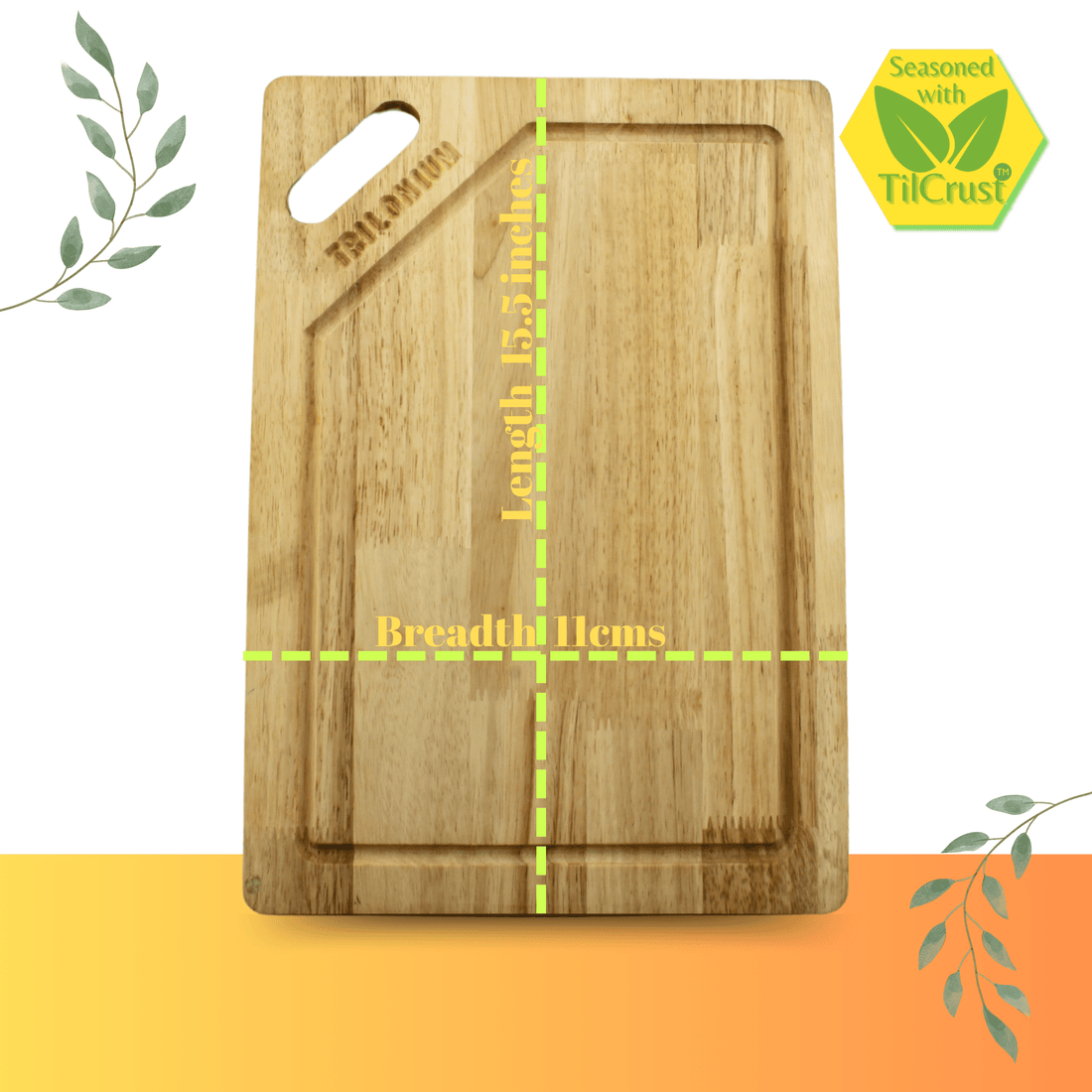 Trilonium Rubberwood Cutting Chopping board 15.5 inches | Brown - 2