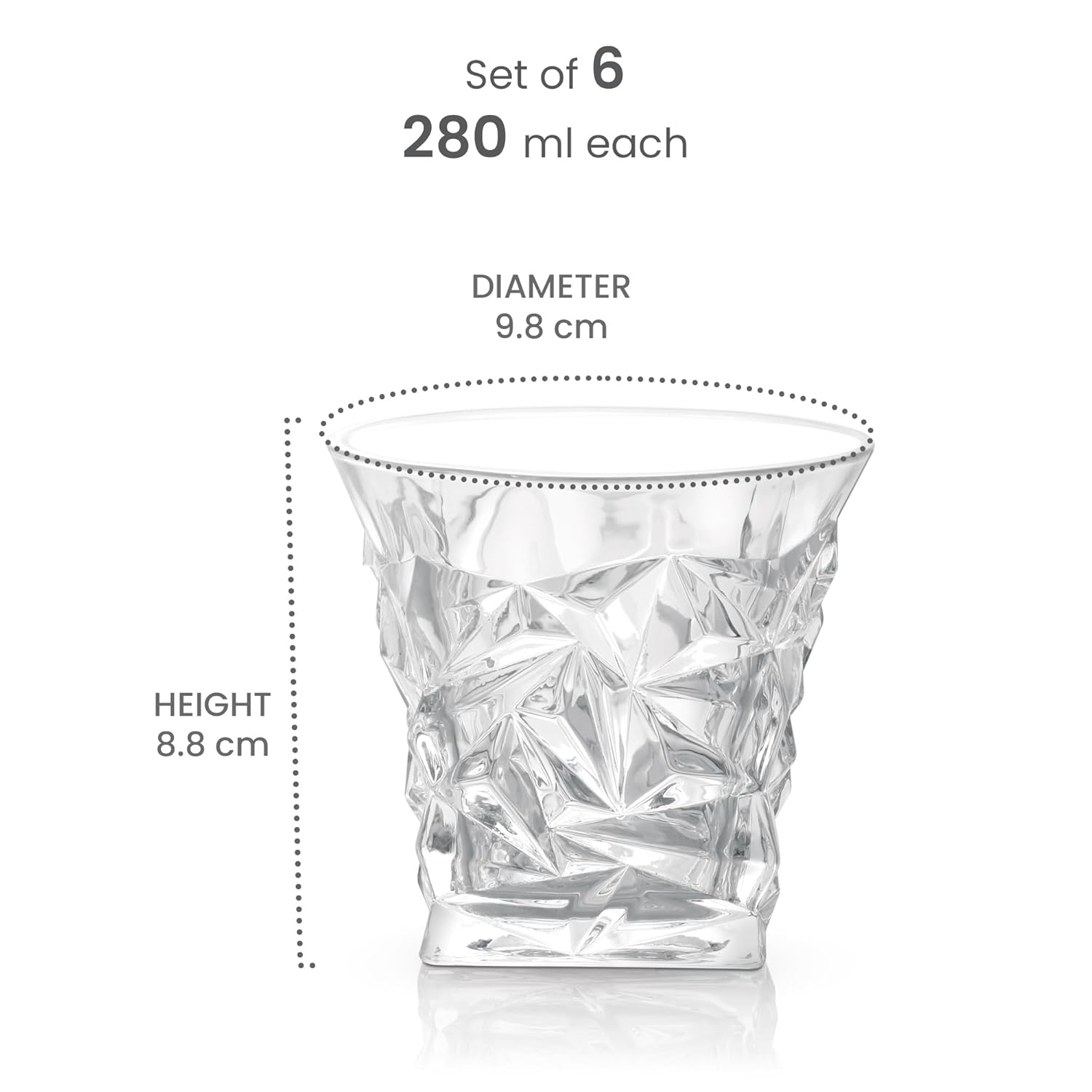 Treo by Milton Regal On The Rocks 280 Glass Tumbler | Transparent | Set of 6 Pcs