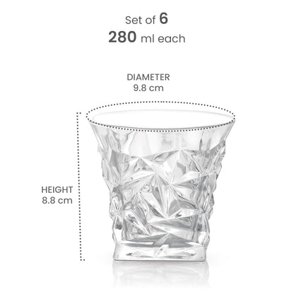 Treo by Milton Regal On The Rocks 280 Glass Tumbler | Transparent | Set of 6 Pcs