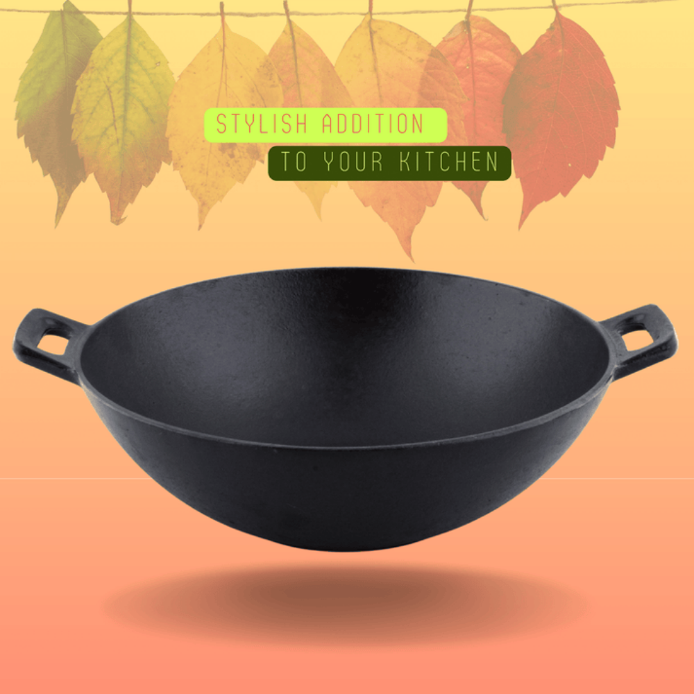 Trilonium Triple Seasoned Cast Iron Kadai 26 cm, Sleek | Gas & Induction Compatible | Black - 10