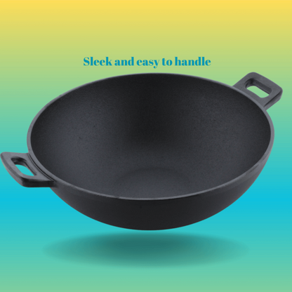 Trilonium Triple Seasoned Cast Iron Kadai 26 cm, Sleek | Gas & Induction Compatible | Black - 3