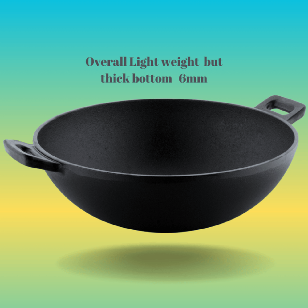 Trilonium Triple Seasoned Cast Iron Kadai 26 cm, Sleek | Gas & Induction Compatible | Black - 5