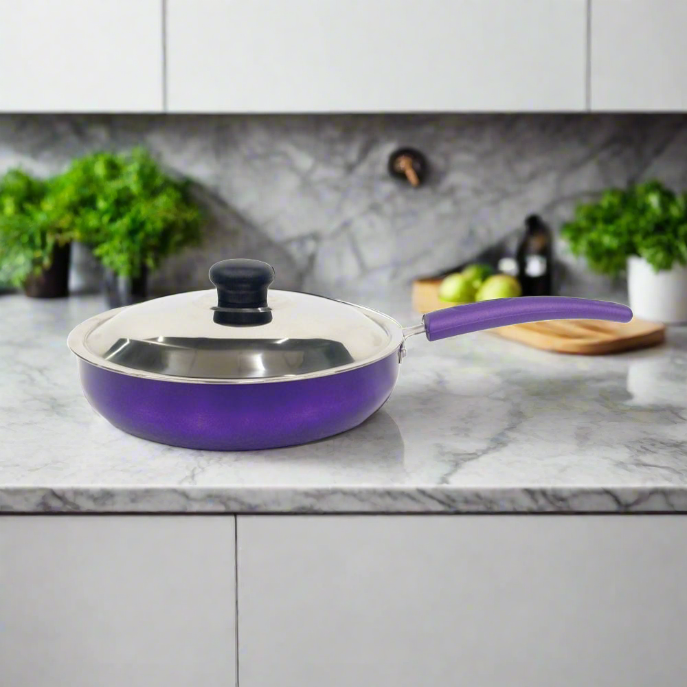 Softel Designer Non-Stick FryPan With Steel Lid | Gas & Induction Compatible | Purple Media 2