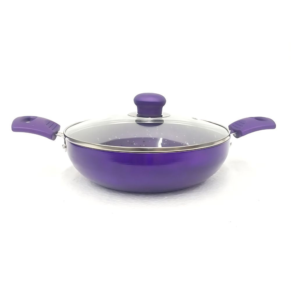 Softel Designer Non-Stick Kadhai With Glass Lid | Gas & Induction Compatible | Purple - 2