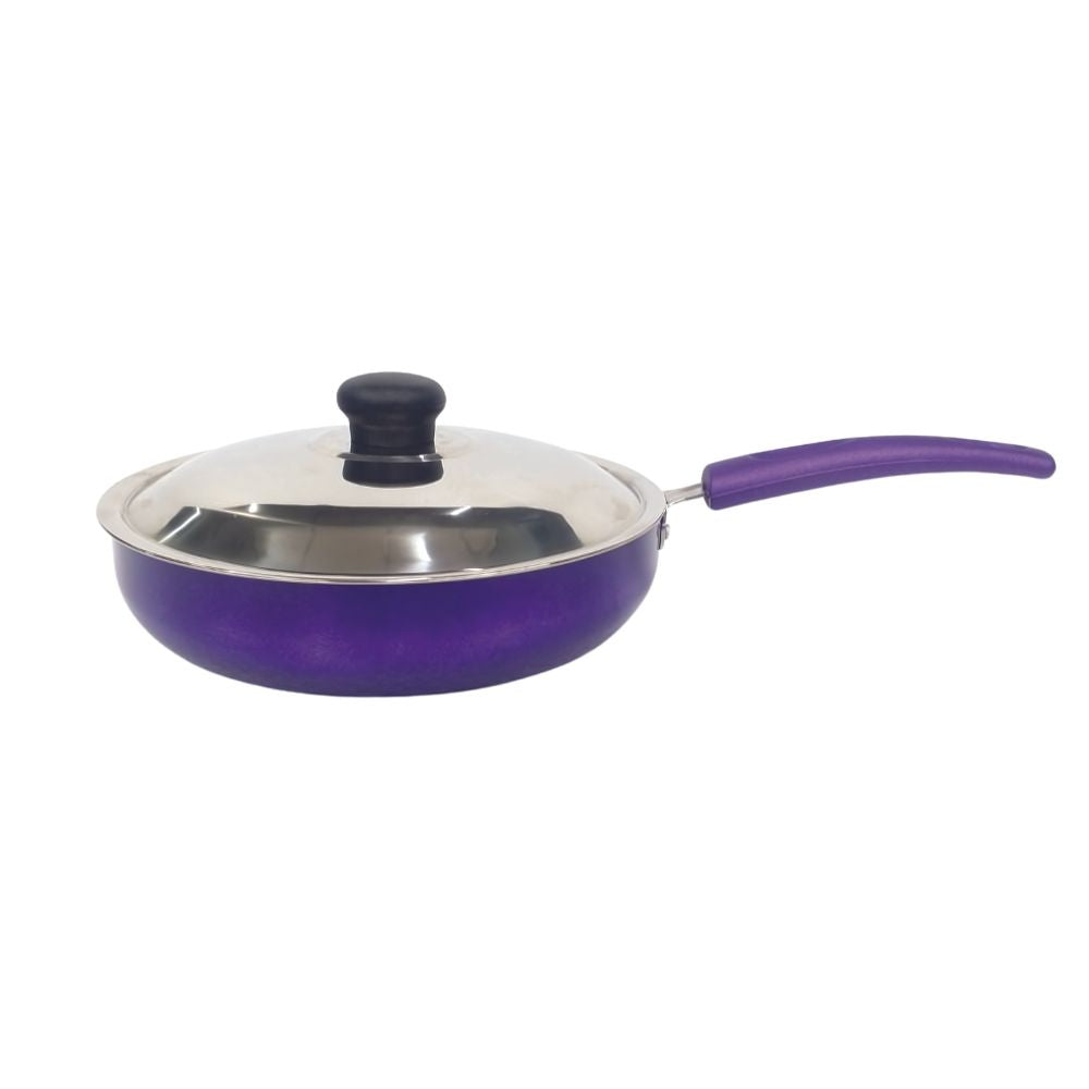 Softel Designer Non-Stick FryPan With Steel Lid | Gas & Induction Compatible | Purple - 1