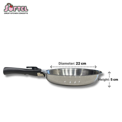 Softel Tri-Ply Stainless Steel Fry Pan with Removable Handle | Gas & Induction Compatible | Silver | 1 Pc