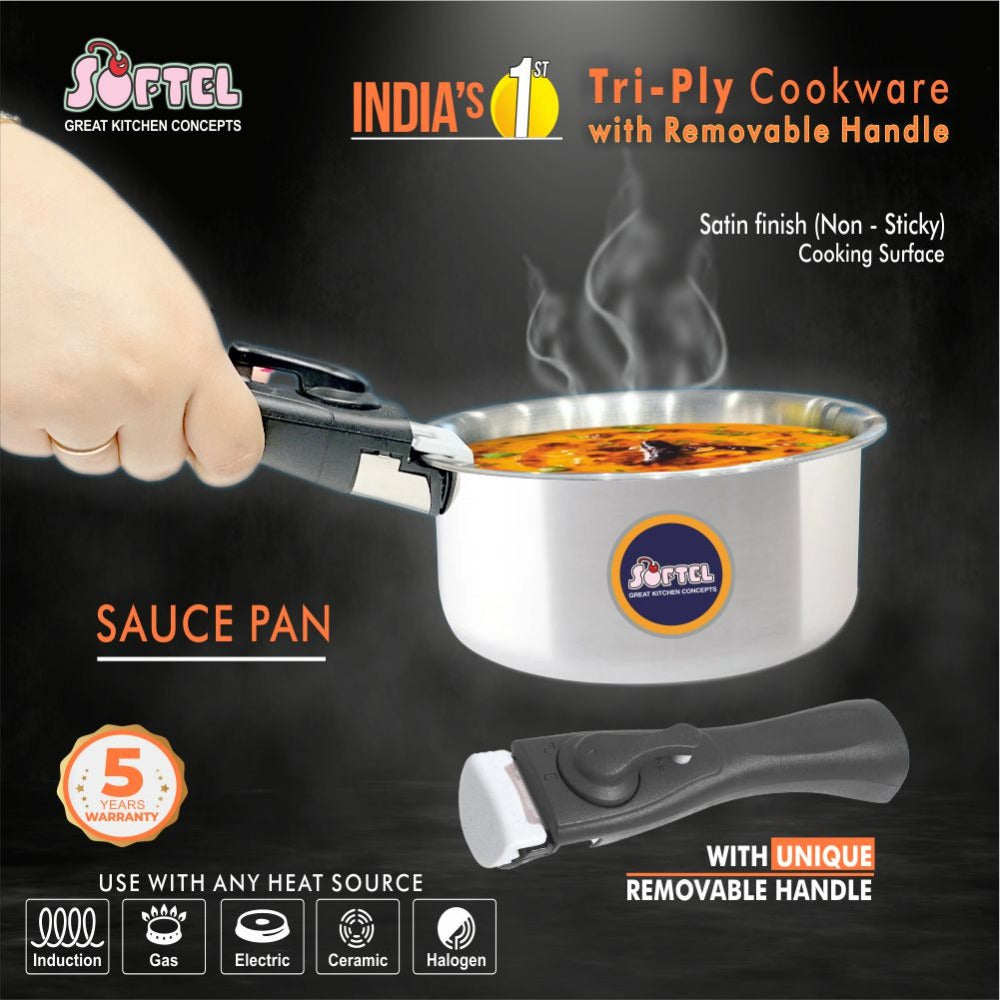 Softel Tri-Ply Stainless Steel Saucepan with Removable Handle | Gas & Induction Compatible-4