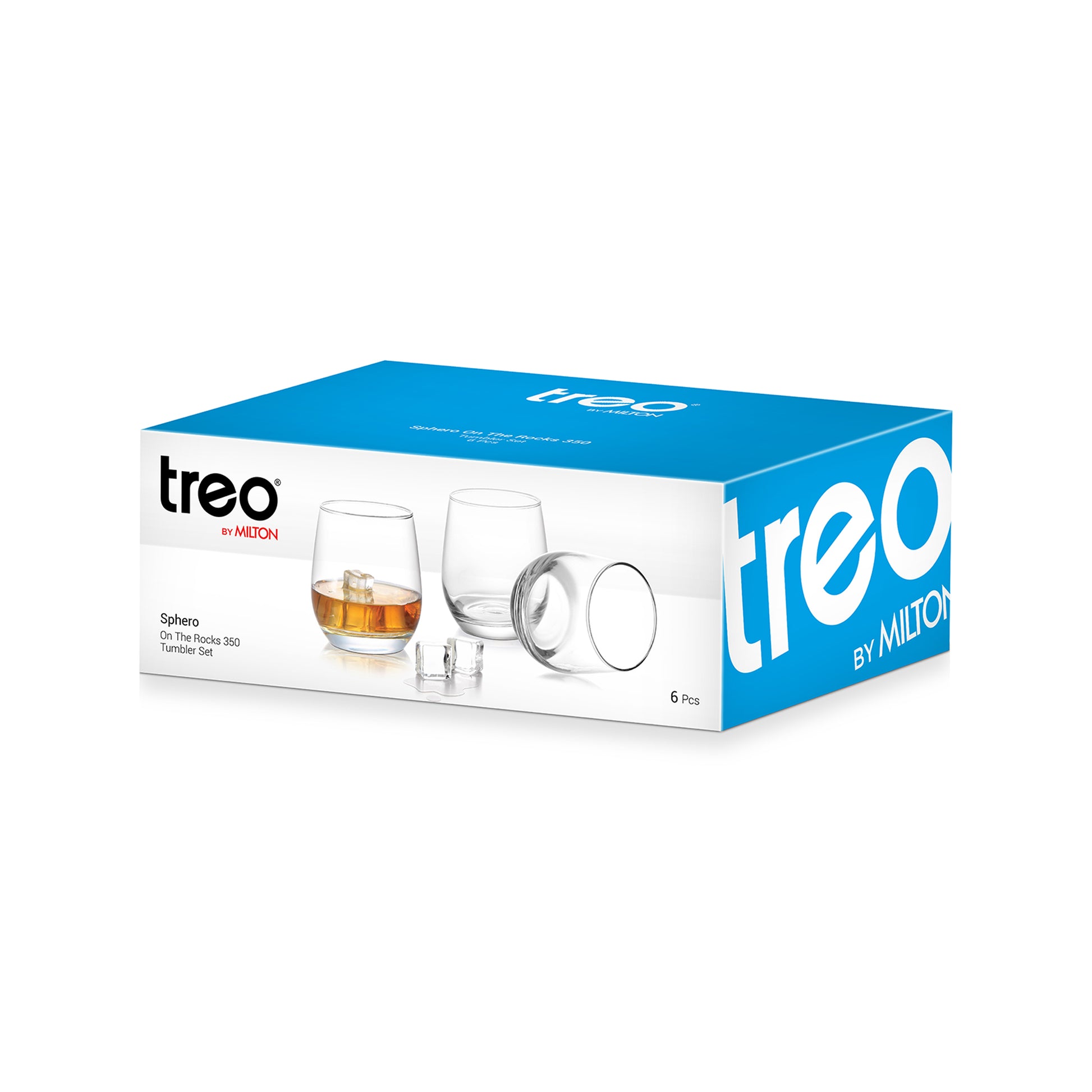 Treo by Milton Sphero On The Rocks 350 Glass Tumbler | Transparent | Set of 6 Pcs