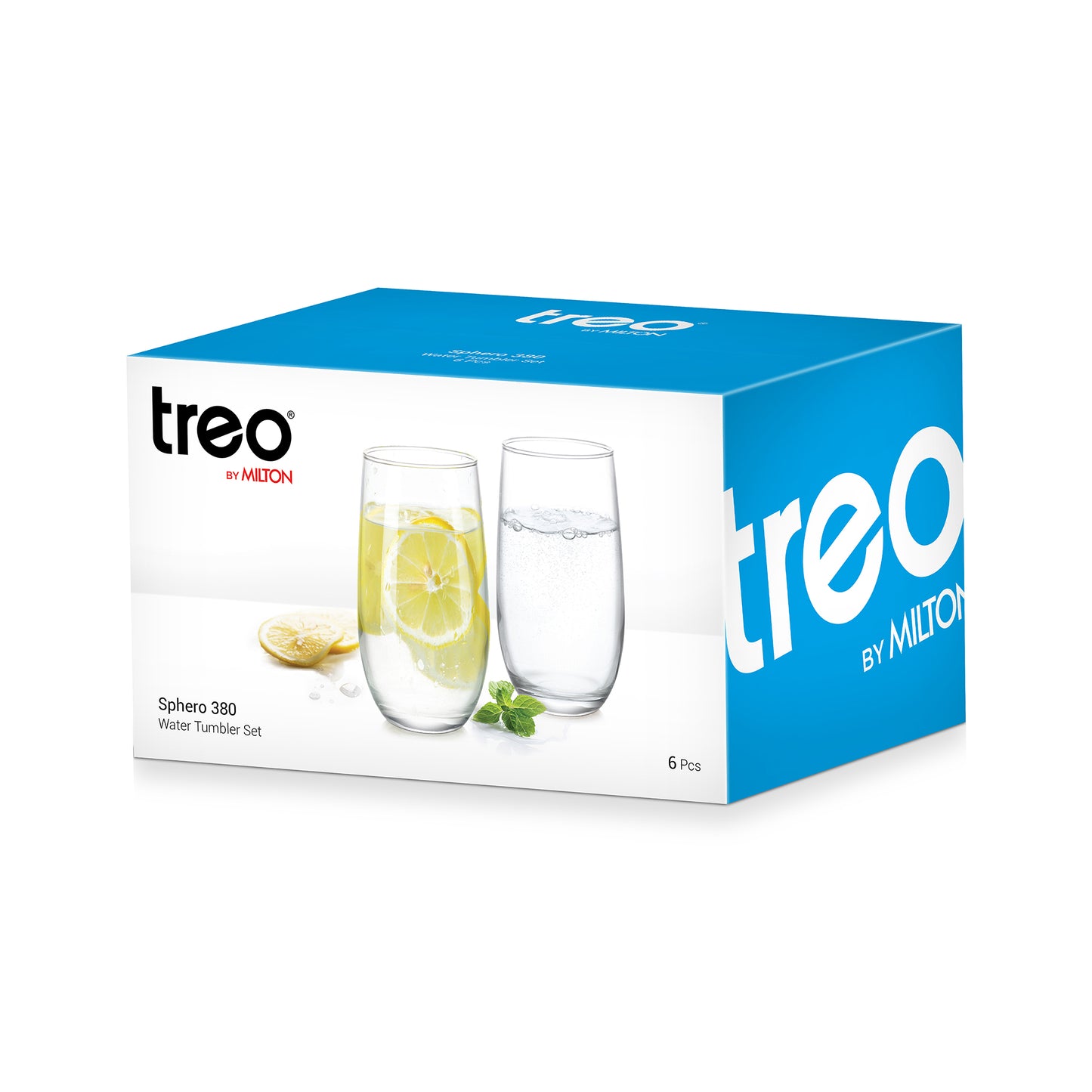 Treo by Milton Sphero On The Rocks 380 Glass Tumbler | Transparent | Set of 6 Pcs