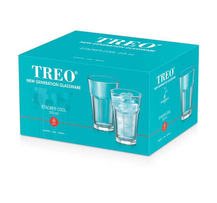 Treo by Stacker Cool 315 Water Glass Tumbler | Transparent | Set of 6 Pcs