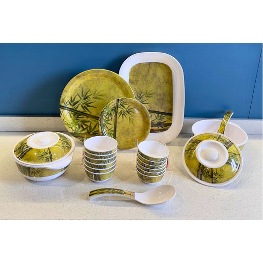 Terraware Melamine Bamboo Bliss Round Dinner Set | Set of 31 Pcs