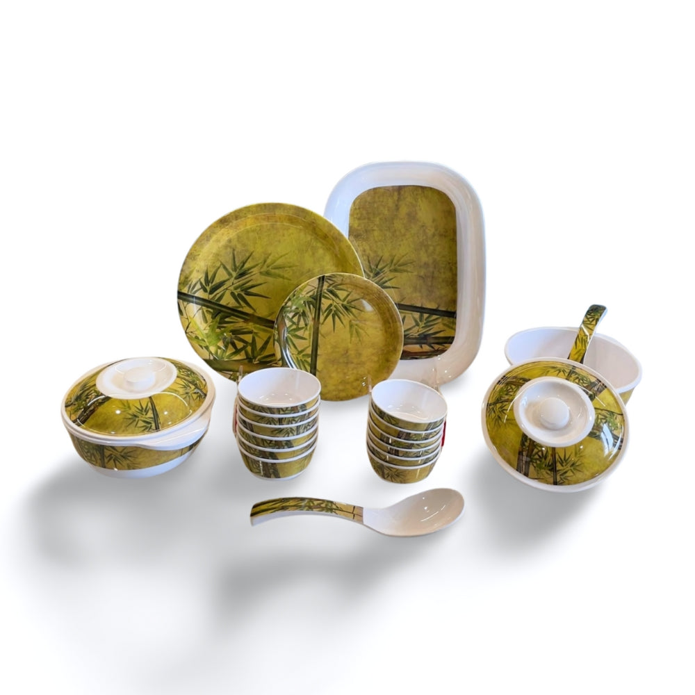 Terraware Melamine Bamboo Bliss Round Dinner Set | Set of 31 Pcs