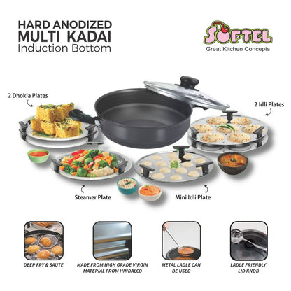 Softel Hard Anodised Multipurpose Kadai with 6 Plates - 2