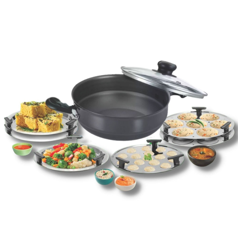 Softel Hard Anodised Multipurpose Kadai with 6 Plates - 1