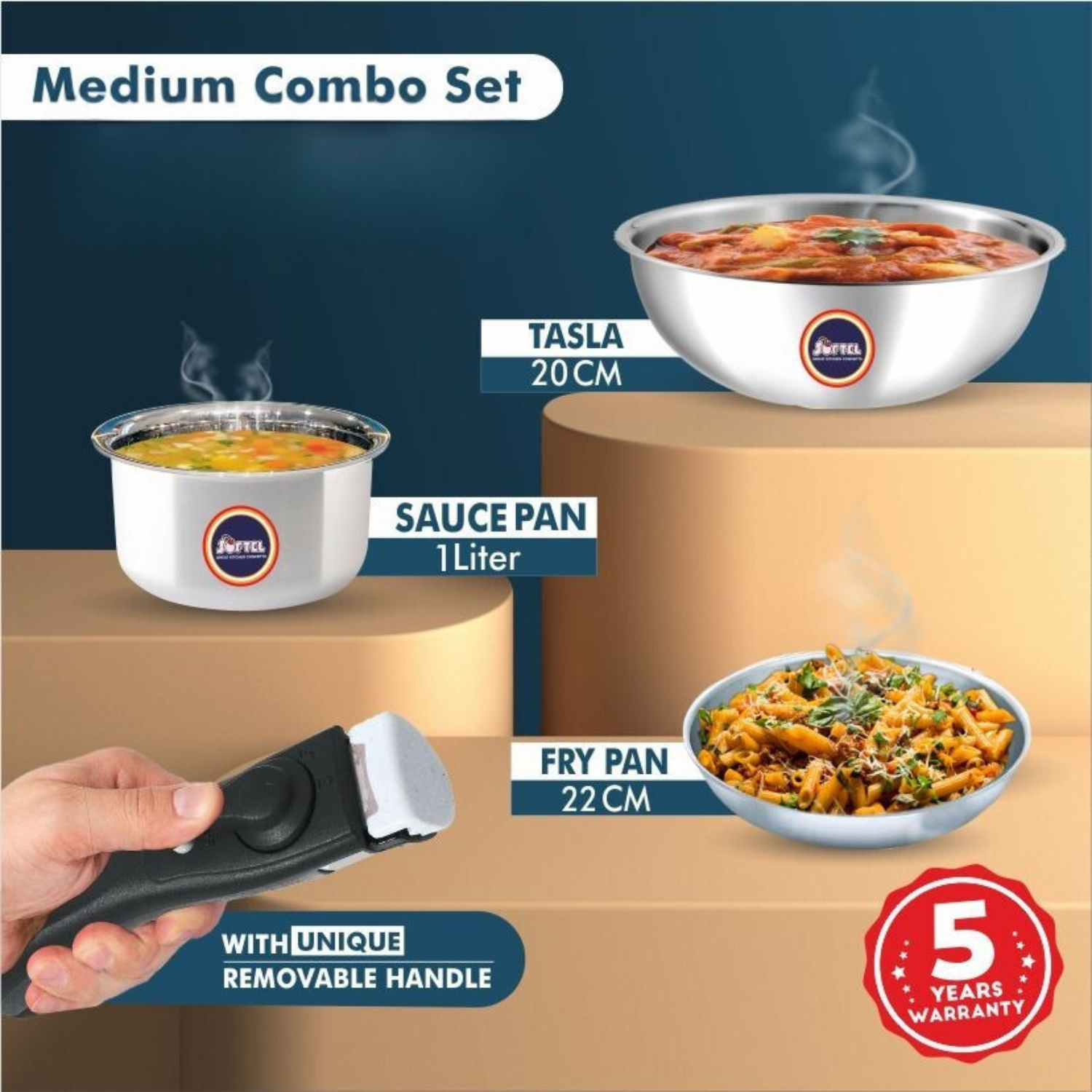 NAVRATRI COMBO #8 - Softel Tri-Ply Cookware Combo with Removable Handle