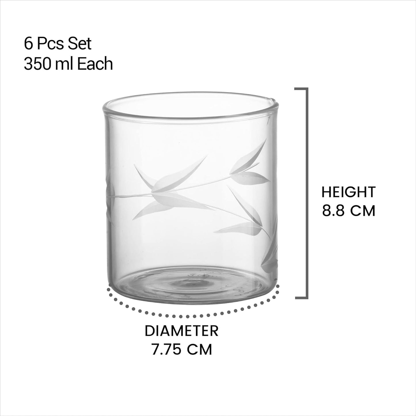 Treo by Milton Vector On The Rocks 350 Glass Tumbler | Transparent | Set of 6 Pcs