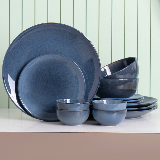 JCPL Reactive Denim Blue Porcelain Dinner Set | Set of 14 Pcs