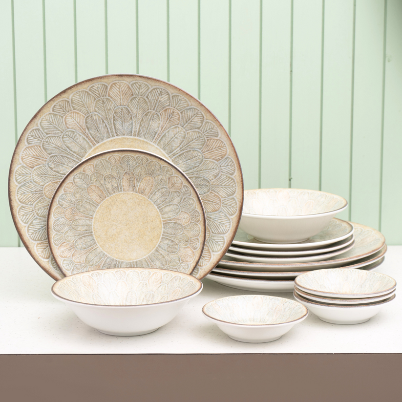 JCPL Textures Aroma Porcelain Dinner Set | Set of 14 Pcs