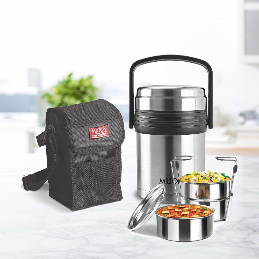 Milton Galore Insulated Thermoware Stainless Steel Tiffin | Silver & Black