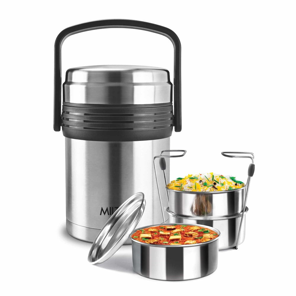 Milton Galore Insulated Thermoware Stainless Steel Tiffin | Silver & Black