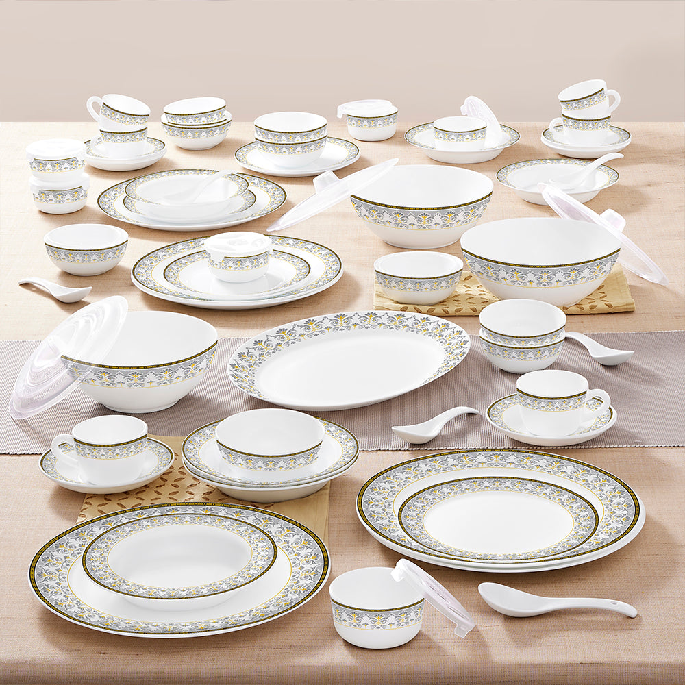 Larah by Borosil - Vatika Kohinoor Series Opalware Dinner Set | Set of 45 Pcs