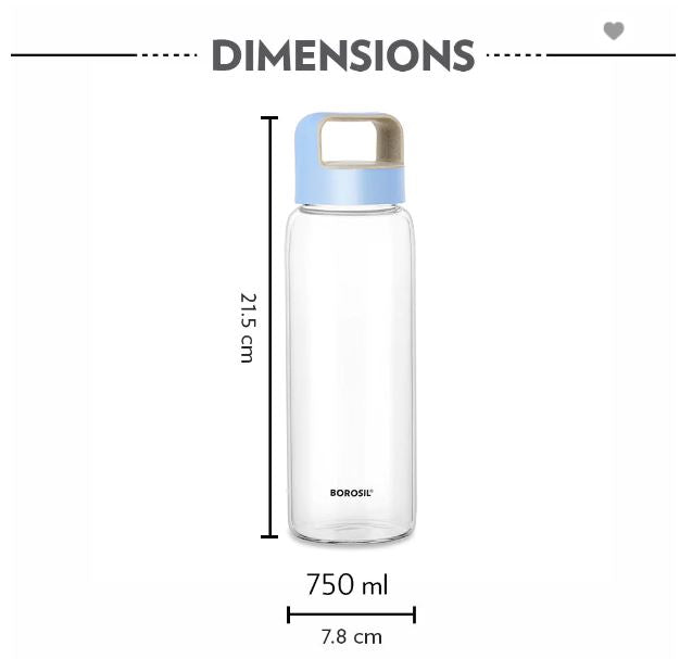 Borosil Crysto Wide 750 ML Borosilicate Glass Bottle - Blue Lid or Green Lid only at www.rasoishop.com