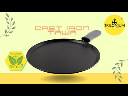 Trilonium Unicorn Triple seasoned Cast Iron Dosa Tawa with Dosa Spatula | Gas & Induction Compatible | Black