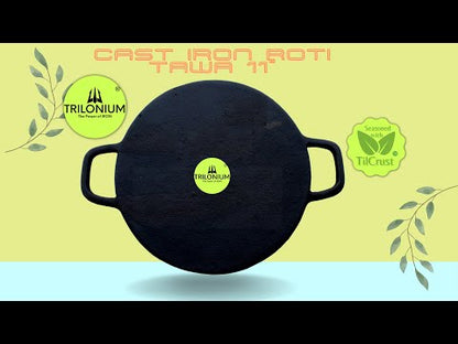 Trilonium Pre-Seasoned Cast Iron Concave Roti - Dosa Tawa | Gas & Induction Compatible | Black