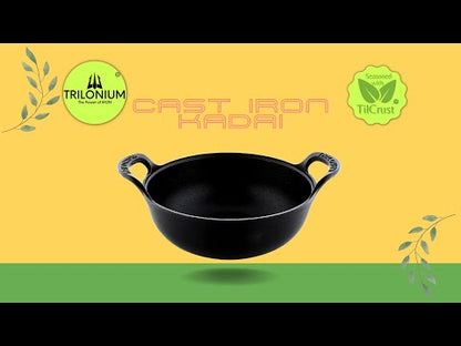 Trilonium Triple Seasoned Cast Iron CrockWok Kadhai | Gas & Induction Compatible | Black