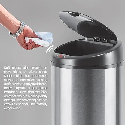 MILTON Euroline Sensor Bin Stainless Steel Automatic Lid Closing Sensor Bin | Touch-Free | Auto-hand Indication