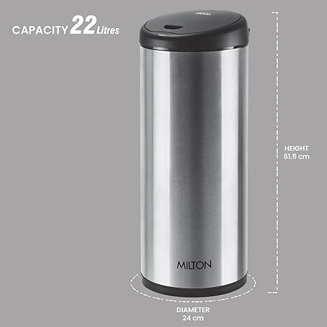 MILTON Euroline Sensor Bin Stainless Steel Automatic Lid Closing Sensor Bin | Touch-Free | Auto-hand Indication