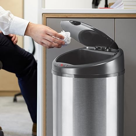 MILTON Euroline Sensor Bin Stainless Steel Automatic Lid Closing Sensor Bin | Touch-Free | Auto-hand Indication