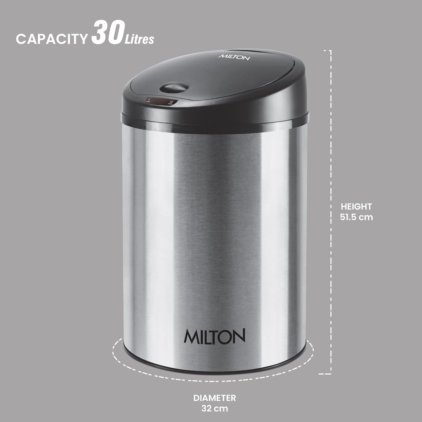 MILTON Euroline Sensor Bin Stainless Steel Automatic Lid Closing Sensor Bin | Touch-Free | Auto-hand Indication