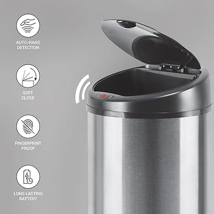 MILTON Euroline Sensor Bin Stainless Steel Automatic Lid Closing Sensor Bin | Touch-Free | Auto-hand Indication