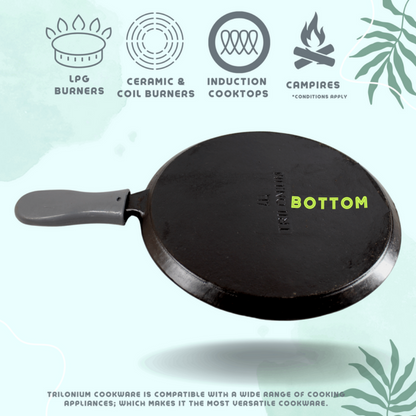 Trilonium Unicorn Triple seasoned Cast Iron Dosa Tawa with Dosa Spatula | Gas & Induction Compatible | Black - 8