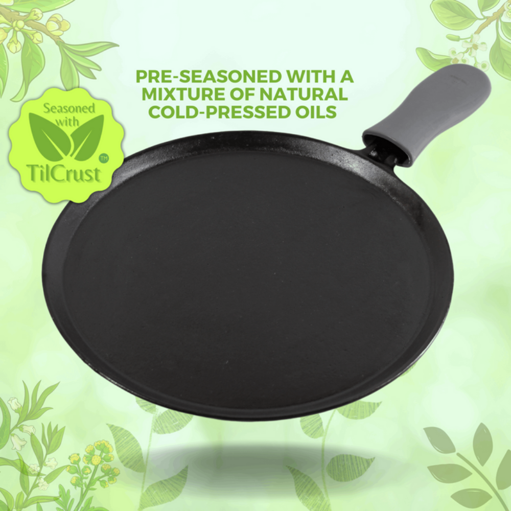 Trilonium Unicorn Triple seasoned Cast Iron Dosa Tawa with Dosa Spatula | Gas & Induction Compatible | Black - 9 