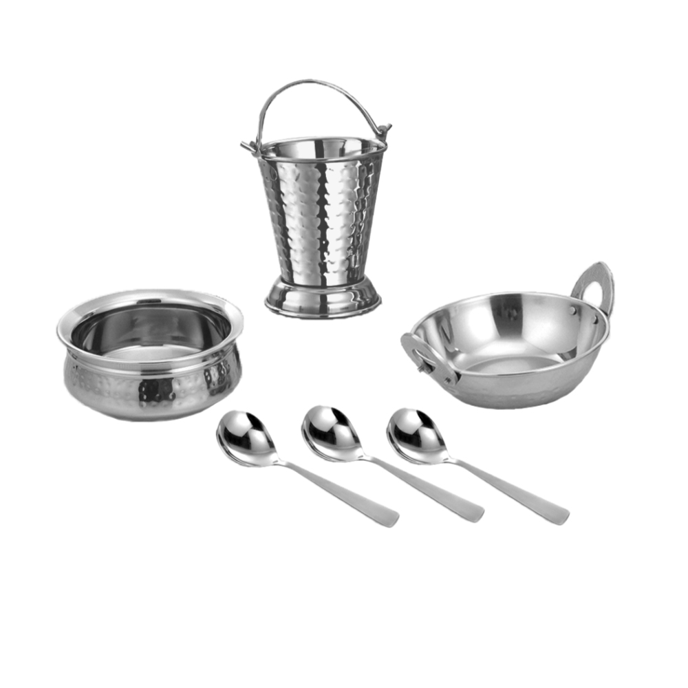 DeStellar Khana Khazana Hammered Stainless Steel Serving Sets - 2