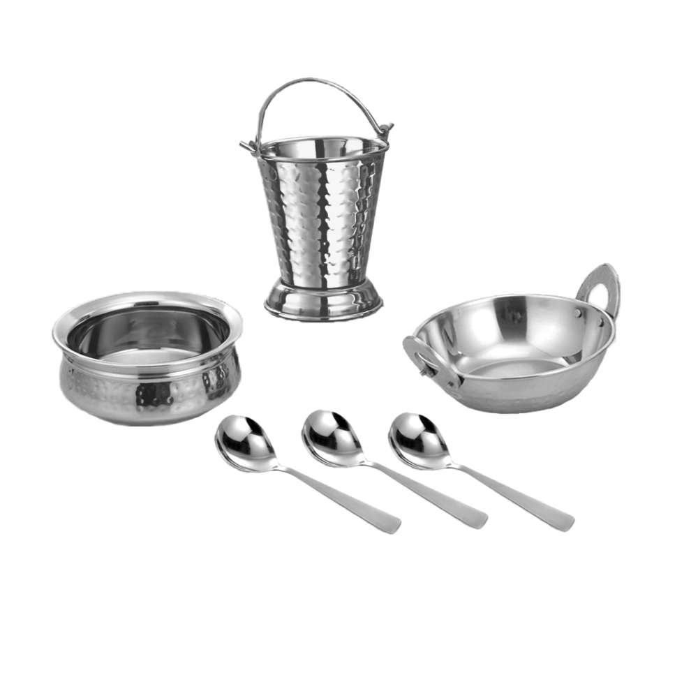 DeStellar Khana Khazana Hammered Stainless Steel Serving Sets - 1