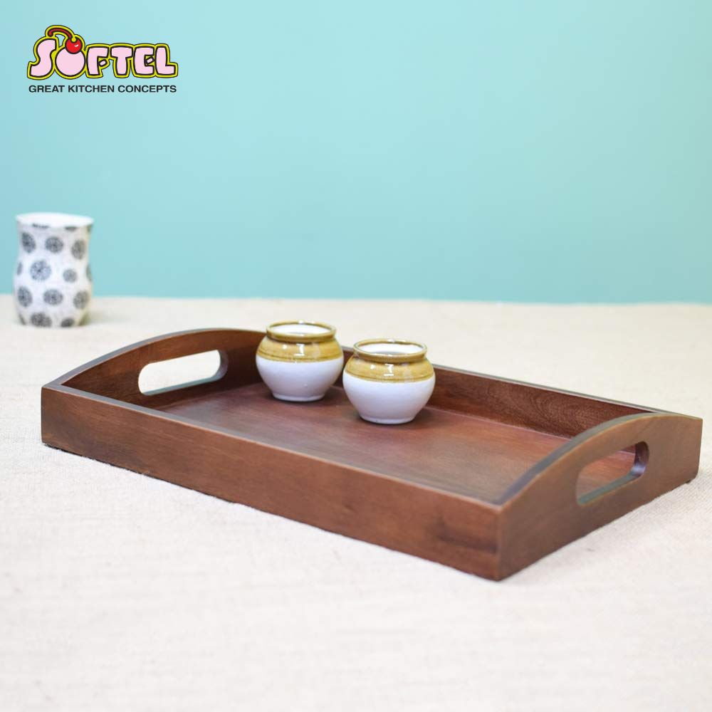 Softel Premium Mahogany Finish Wooden Classic Rectangular Serving Tray - 3