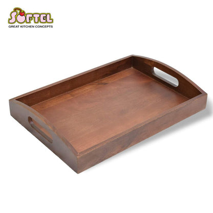 Softel Premium Mahogany Finish Wooden Classic Rectangular Serving Tray - 4