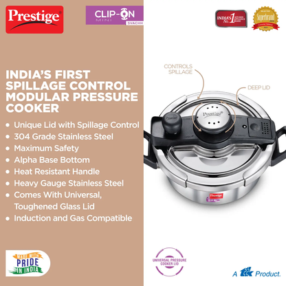 Prestige Clip-on Mini Svachh Stainless Steel Pressure Cookers with Glass Lid only on www.rasoishop.com