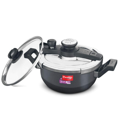 Prestige Clip-on Svachh Induction Base Aluminum Pressure cooker with Glass Lid | Hard Anodised