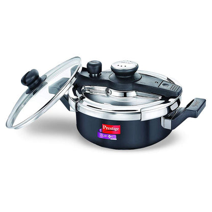 Prestige Clip-on Svachh Induction Base Aluminum Pressure cooker with Glass Lid | Hard Anodised