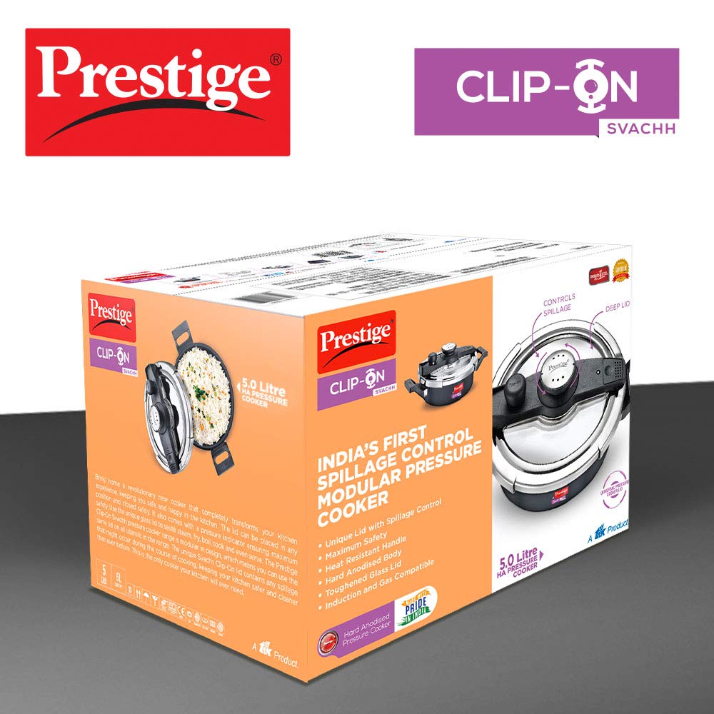 Prestige Clip-on Svachh Induction Base Aluminum Pressure cooker with Glass Lid | Hard Anodised